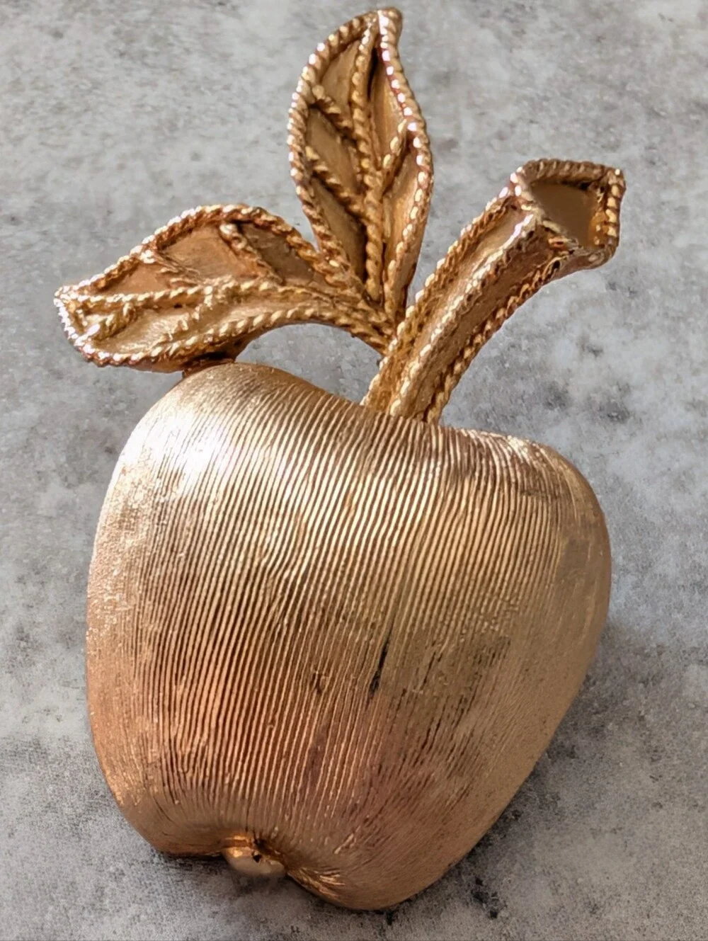 Vintage Avon Miniature Gold-Tone Textured Apple Brooch